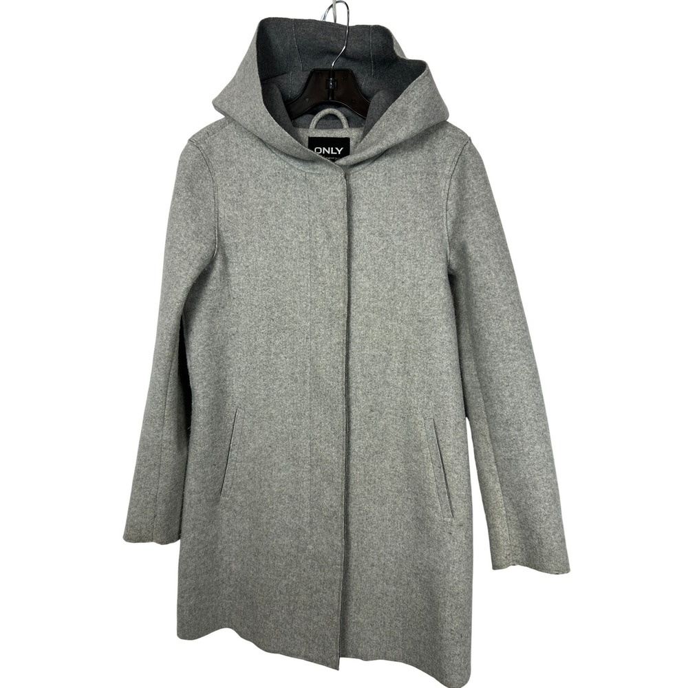 ONLY Grey Siri Bonded Hooded Coat Jacket Minimalist Scandi Clean‎ Girl Small